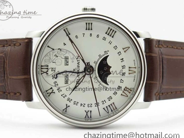 0302 Villeret 6654 SS Complicated Function OMF 1:1 Best Edition White Dial on Brown Leather Strap A6654 V Popular 7904